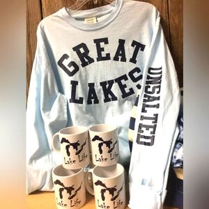 Great Lakes Unsalted Long-Sleeve T-shirt - White and Navy Blue - Size Medium